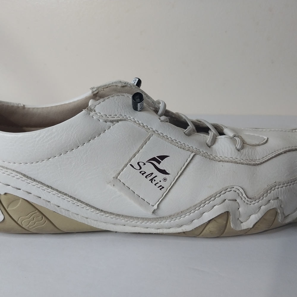 Salkin Size 40 Handmade White Leather Men's Sneakers - Picture 7 of 11